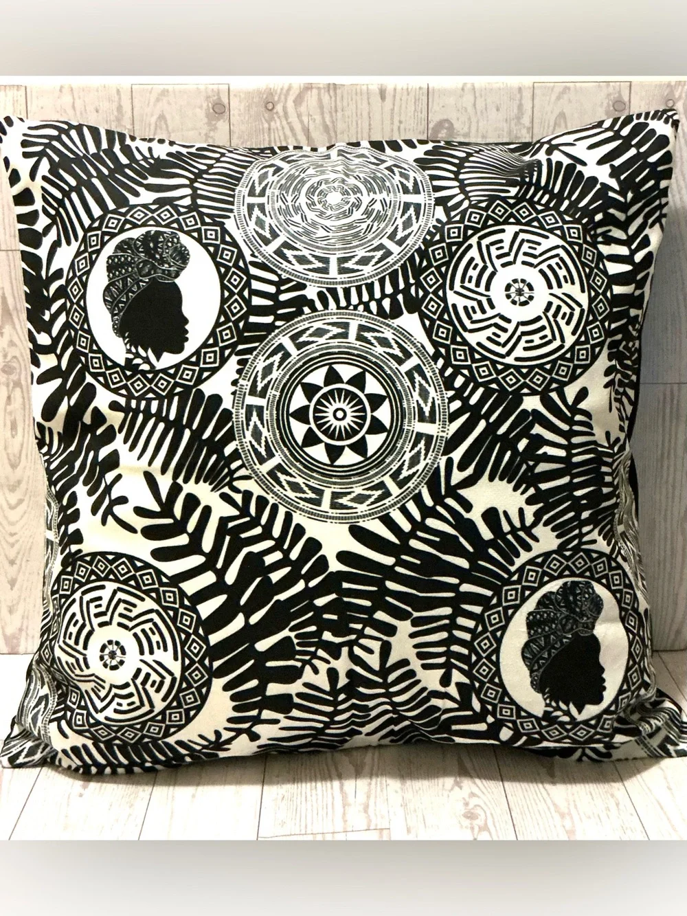 Two Black & White Tribal Silhouette Decorative Accent Pillow Covers
